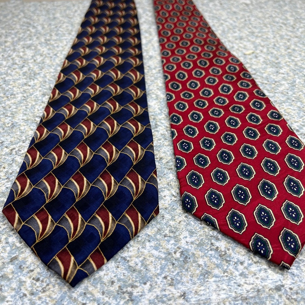 JZ Richards Ashford & Brooks Silk Tie Lot Mens Blue Red Geometric Medallion 2pc